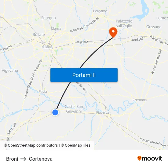 Broni to Cortenova map