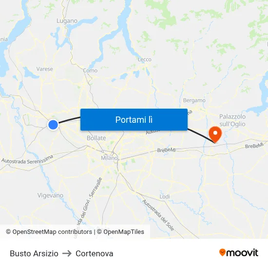 Busto Arsizio to Cortenova map