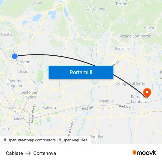 Cabiate to Cortenova map
