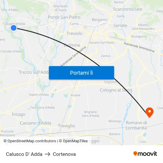 Calusco D' Adda to Cortenova map