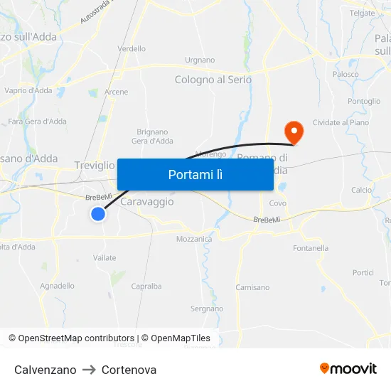 Calvenzano to Cortenova map