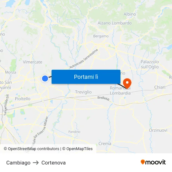 Cambiago to Cortenova map