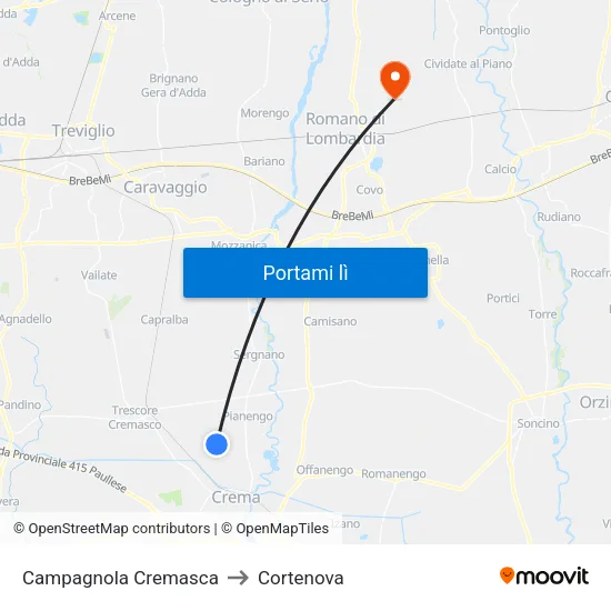 Campagnola Cremasca to Cortenova map