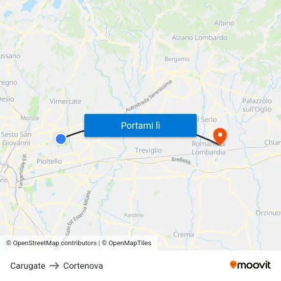 Carugate to Cortenova map