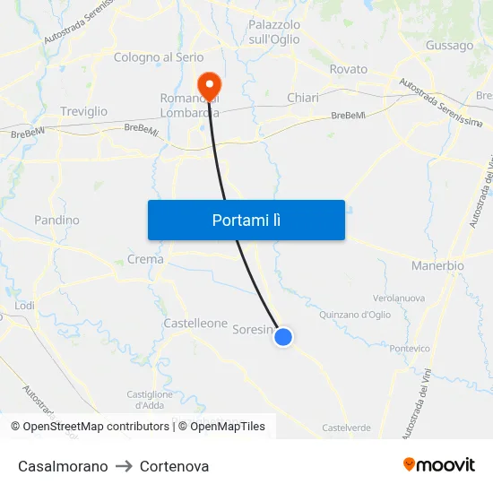 Casalmorano to Cortenova map