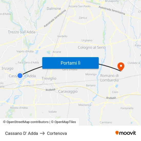 Cassano D' Adda to Cortenova map
