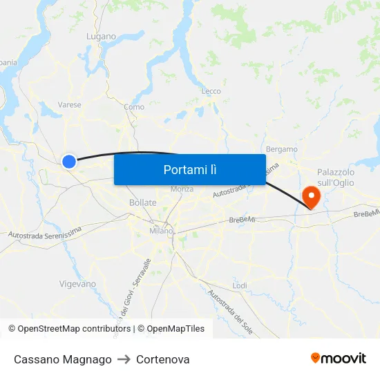 Cassano Magnago to Cortenova map