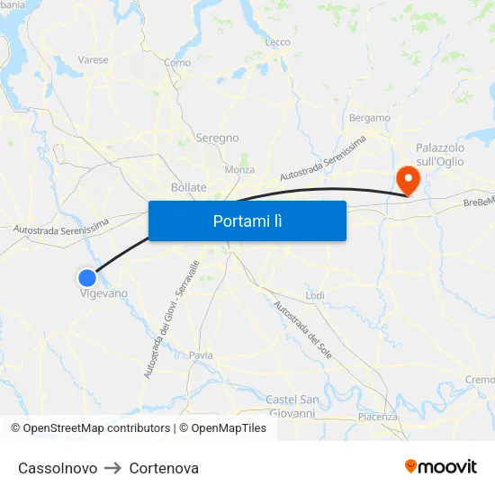 Cassolnovo to Cortenova map