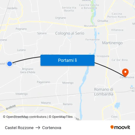 Castel Rozzone to Cortenova map