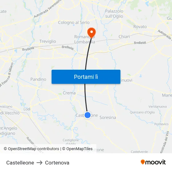 Castelleone to Cortenova map