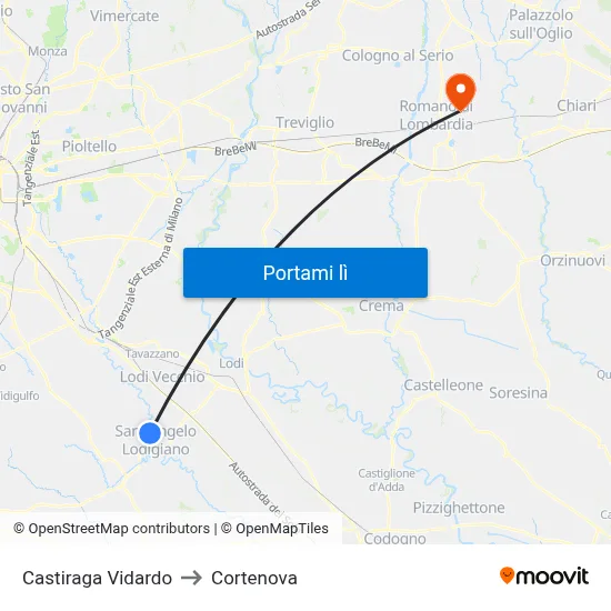 Castiraga Vidardo to Cortenova map