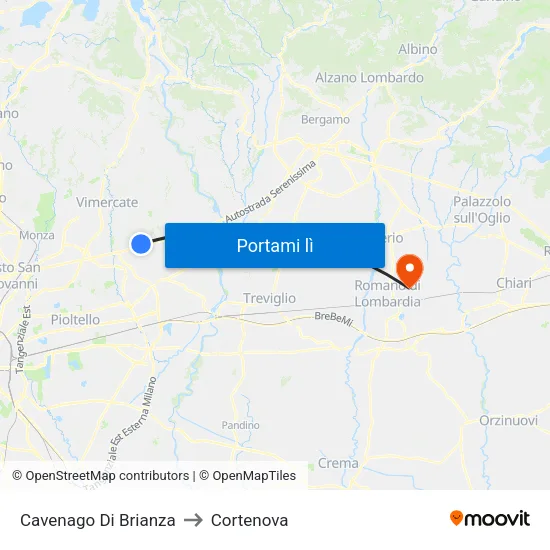 Cavenago Di Brianza to Cortenova map