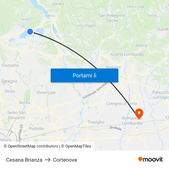 Cesana Brianza to Cortenova map