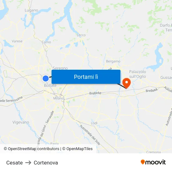 Cesate to Cortenova map