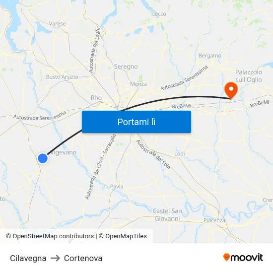 Cilavegna to Cortenova map