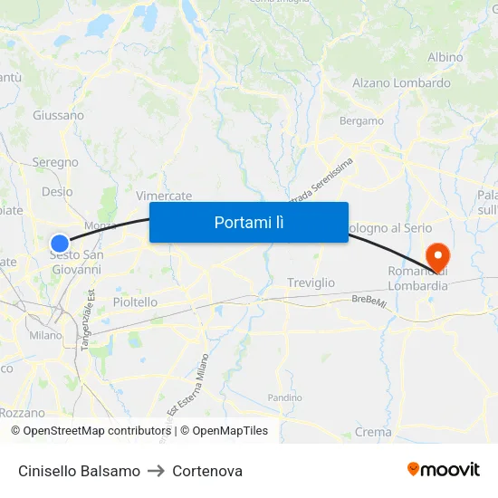 Cinisello Balsamo to Cortenova map