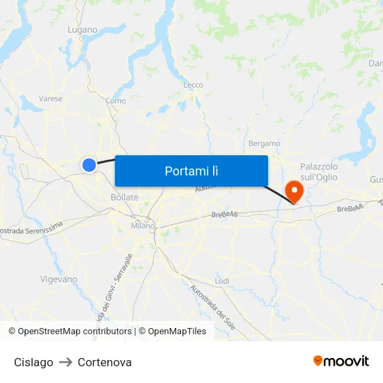 Cislago to Cortenova map