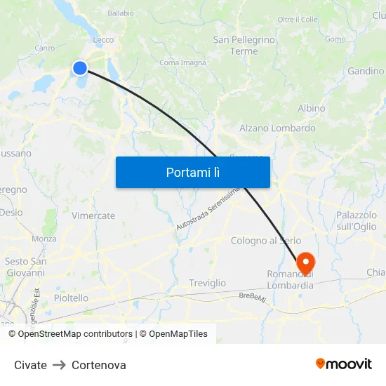 Civate to Cortenova map