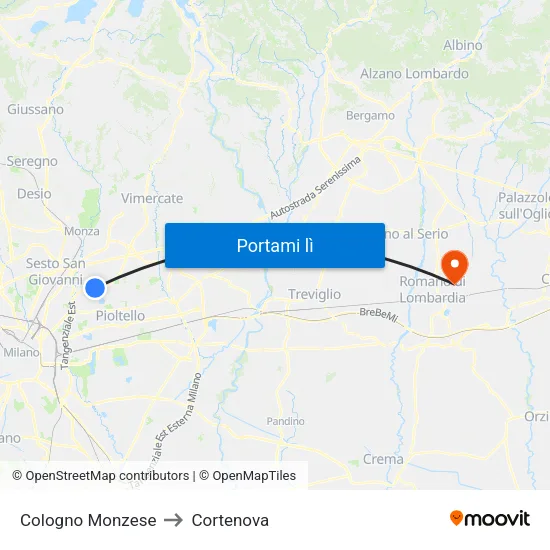 Cologno Monzese to Cortenova map