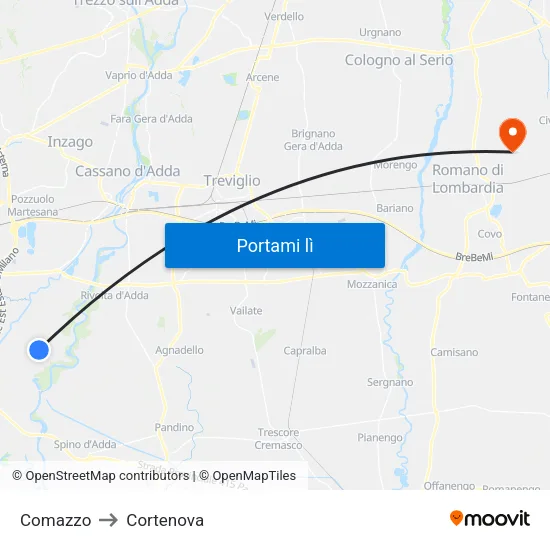 Comazzo to Cortenova map