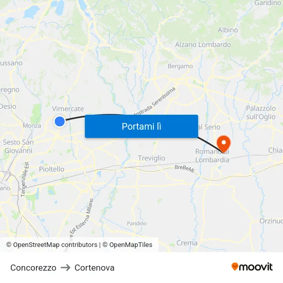 Concorezzo to Cortenova map