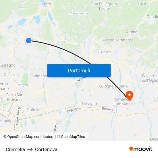 Cremella to Cortenova map