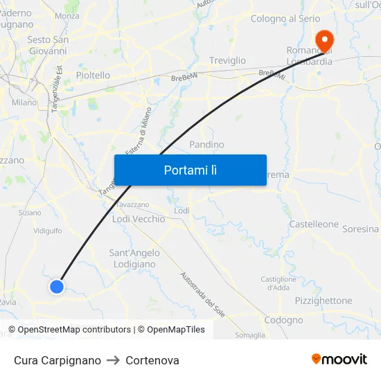 Cura Carpignano to Cortenova map