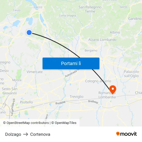 Dolzago to Cortenova map