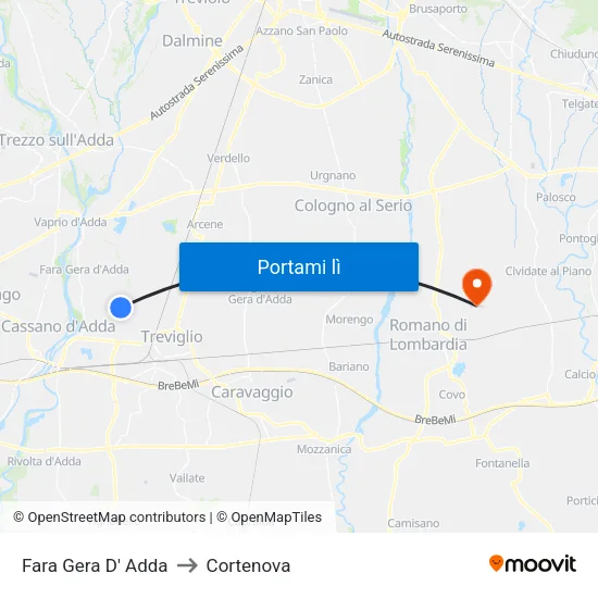 Fara Gera D' Adda to Cortenova map