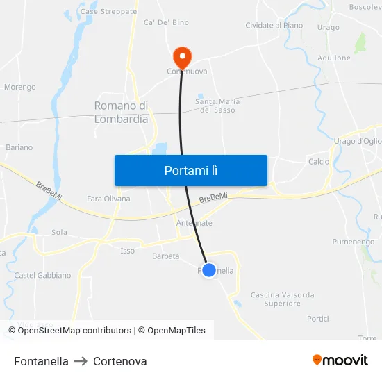 Fontanella to Cortenova map