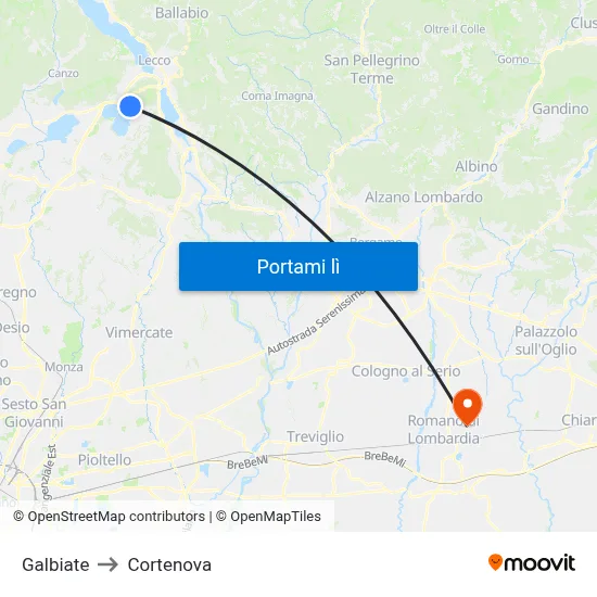 Galbiate to Cortenova map
