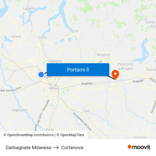 Garbagnate Milanese to Cortenova map