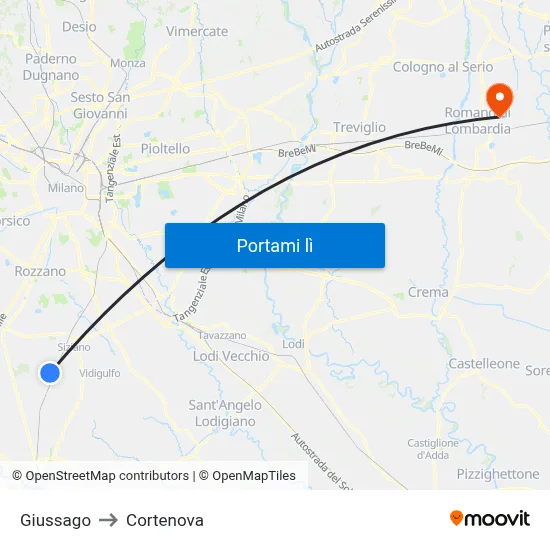 Giussago to Cortenova map
