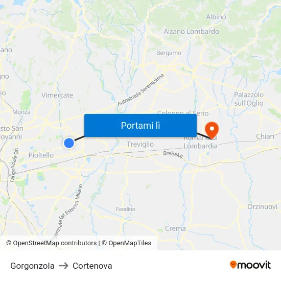 Gorgonzola to Cortenova map