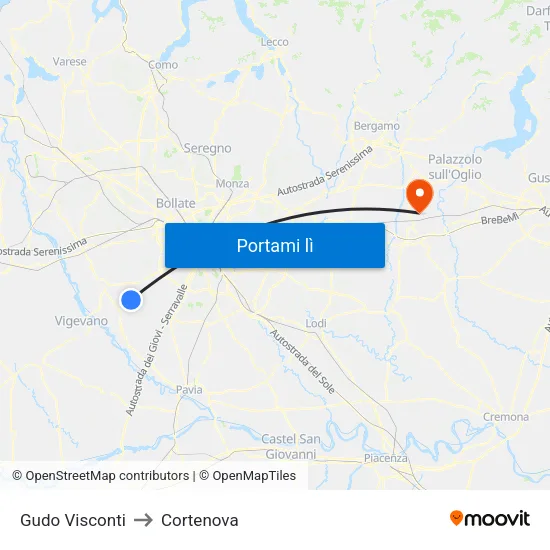 Gudo Visconti to Cortenova map