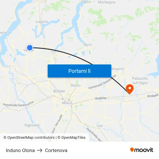 Induno Olona to Cortenova map