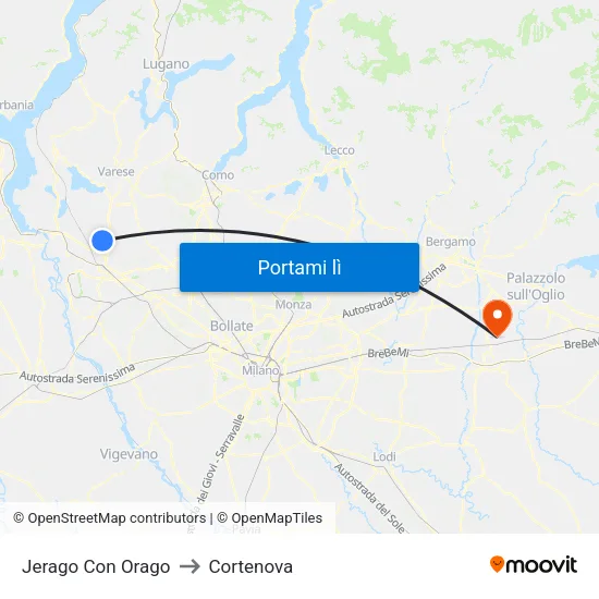 Jerago Con Orago to Cortenova map