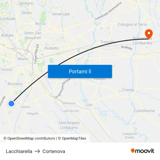 Lacchiarella to Cortenova map