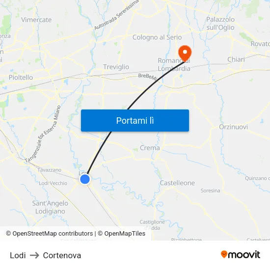 Lodi to Cortenova map
