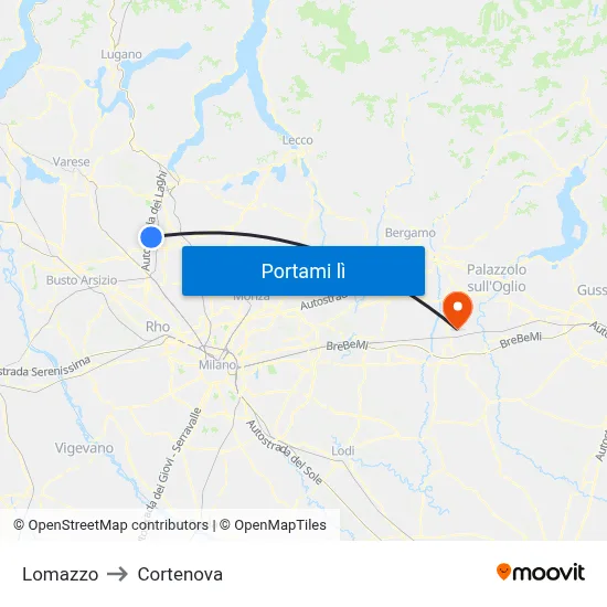 Lomazzo to Cortenova map