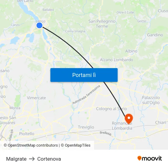 Malgrate to Cortenova map