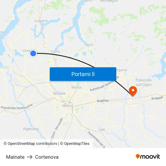 Malnate to Cortenova map