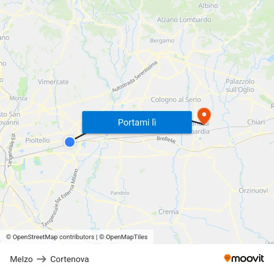 Melzo to Cortenova map