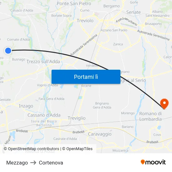 Mezzago to Cortenova map