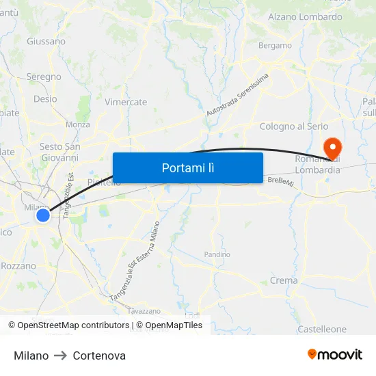 Milano to Cortenova map