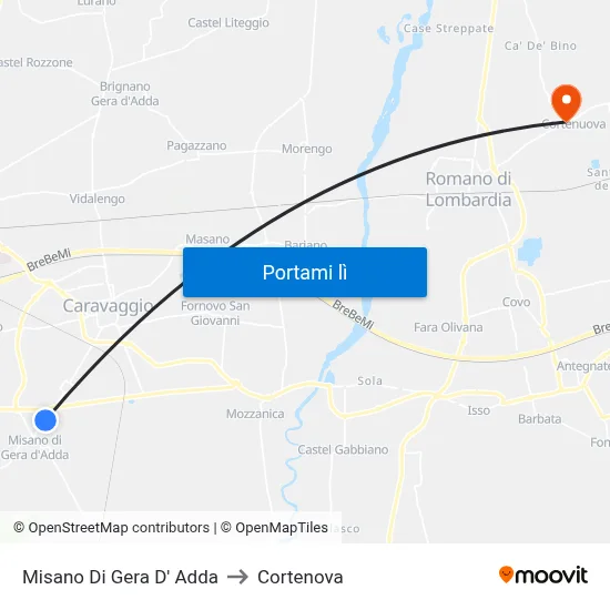 Misano Di Gera D' Adda to Cortenova map