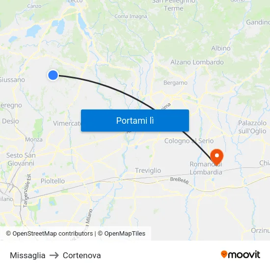 Missaglia to Cortenova map