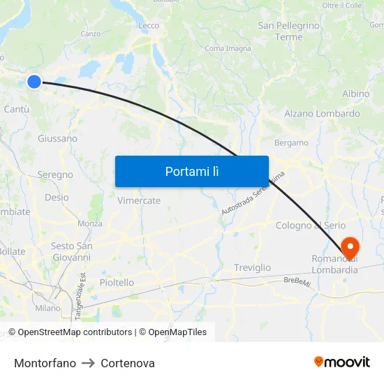 Montorfano to Cortenova map