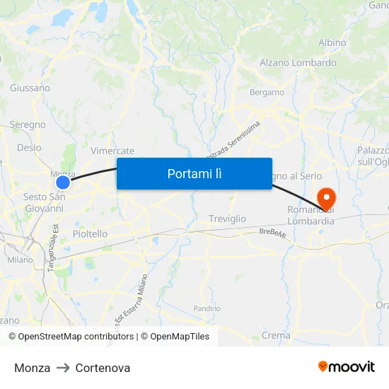 Monza to Cortenova map