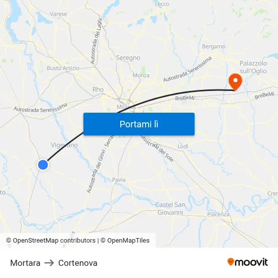 Mortara to Cortenova map